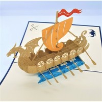 Handmade 3D Pop Up Card Scandinavia Viking Dragon Pirate Boat Birthday Wedding Anniversary Father's Day Moving Leaving Travel Holiday Greetings